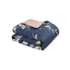 Leilani Floral Print Comforter Bedding Set Navy/Blush